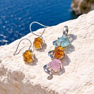 Natural Multi Gem Necklace & Earring SET!